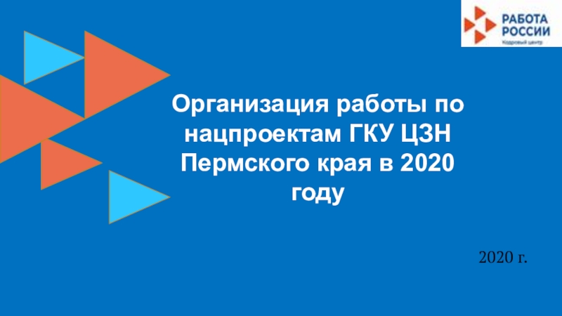 2020 г.
Организация работы по нацпроектам ГКУ ЦЗН Пермского края в 2020 году